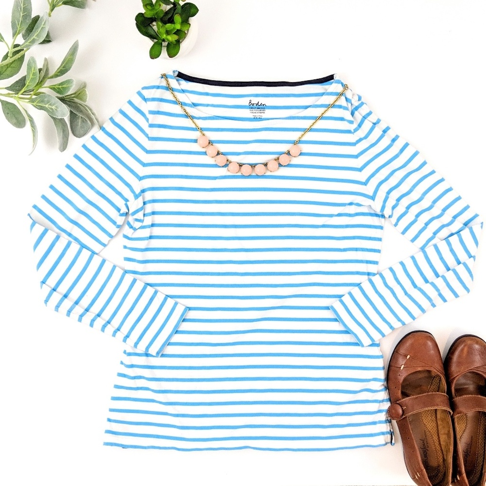 *boden* 6 sky blue & white striped long sleeve tee